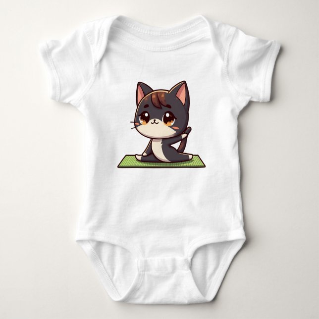 Niedlich Chibi Yoga Cat Baby Strampler (Vorderseite)