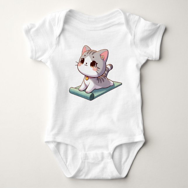 Niedlich Chibi Yoga Cat Baby Strampler (Vorderseite)
