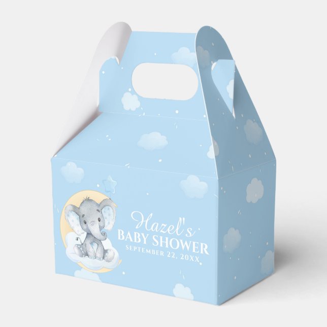 Niedlich Chic Blue Elephant Baby Dusche Danke Geschenkschachtel (Vorderseite)