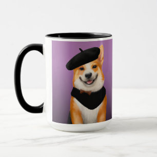 Niedlich Chic Corgi Dog Tragend Beret & Bandanna Tasse