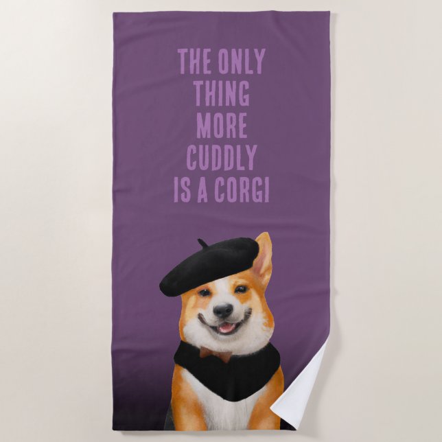 Niedlich Chic Corgi Dog Wearing Beret & Bandana Strandtuch (Vorderseite)
