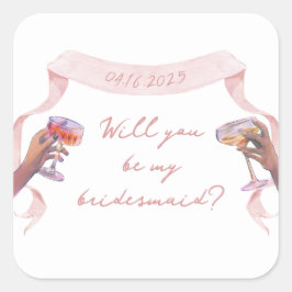 Niedlich-Chic Custom Bridesmaid Vorschlag Pink Rib Quadratischer Aufkleber