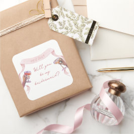 Niedlich-Chic Custom Bridesmaid Vorschlag Pink Rib Quadratischer Aufkleber