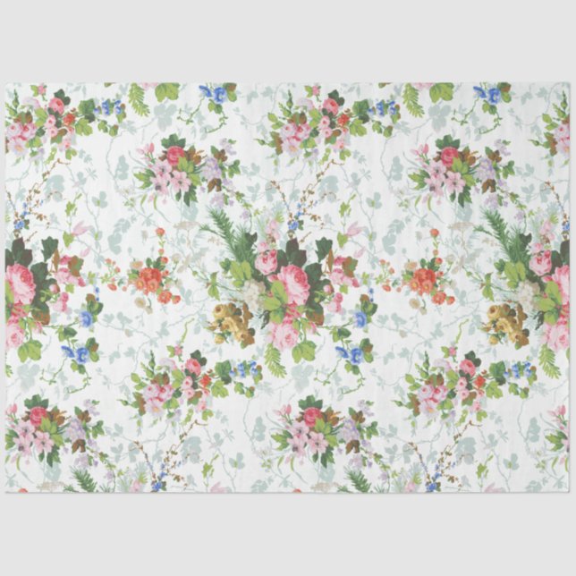 Niedlich Chic Girly Floral-White Hintergrund Seidenpapier (Vorderseite)