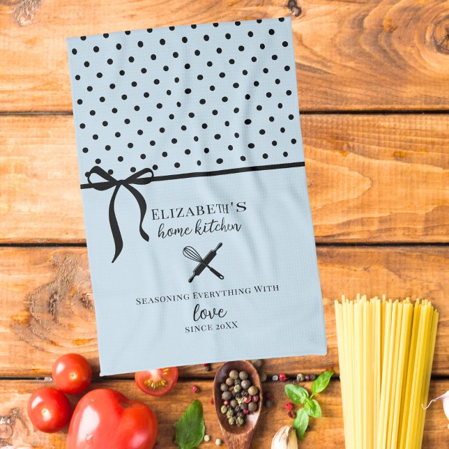 Niedlich Chic Girly Light Blue und Black Polka Dot Geschirrtuch (Von Creator hochgeladen)