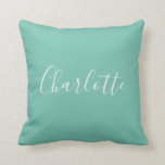 Niedlich Chic Minimalistisch Calligrafy Name Minze Kissen<br><div class="desc">Niedlich Chic Minimalistisch Calligrafy Name Mint Aquamarin Throw Kissen</div>