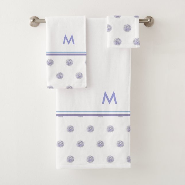 Niedlich Chic Muster Blume Lavender Polka Dot Blue Badhandtuch Set (Insitu)