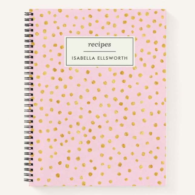 Niedlich Chic Pink Gold Polka Dot Personalisiert R Notizbuch (Vorderseite)