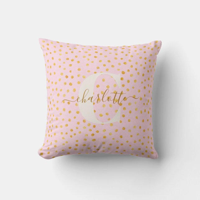 Niedlich Chic Pink Gold Polka Dots Personalisierte Kissen (Vorderseite)