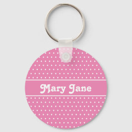 Niedlich Chic Pink Individuelle Name Polka Dot Schlüsselanhänger
