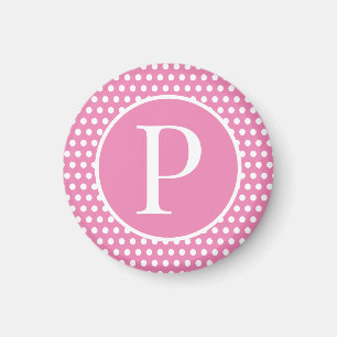 Niedlich Chic Pink Polka Dots Anfangsbuchstaben Magnet