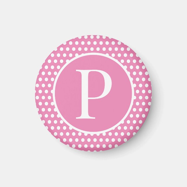 Niedlich Chic Pink Polka Dots Anfangsbuchstaben Magnet (Vorne)
