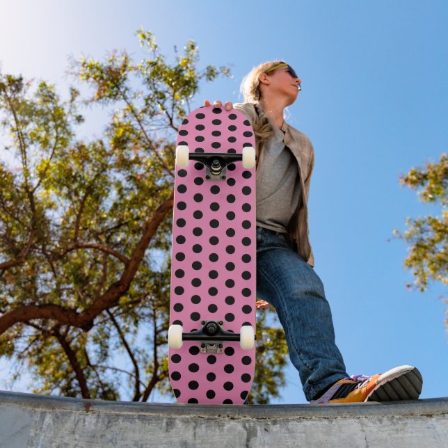 Niedlich Chic Polka Dots Rosa und Schwarz Skateboard (Außenbereich 1)