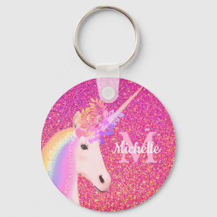 Niedlich Chic Rainbow Unicorn Rosa Glitzer Name Schlüsselanhänger