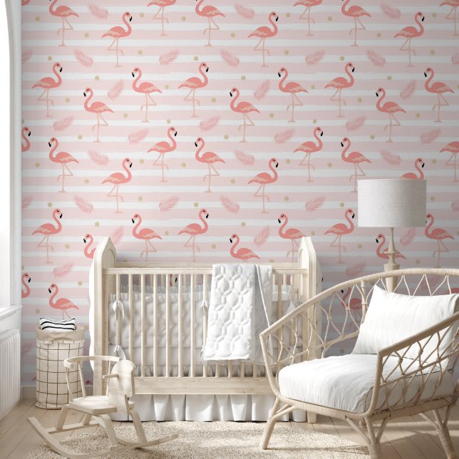 Niedlich Chic Soft Pink Flamingos und Feathers Tapete (Kinder)