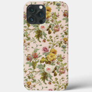 Niedlich Chic Stilvolles Vintag rosa Blume-Muster iPhone 13 Pro Max Hülle