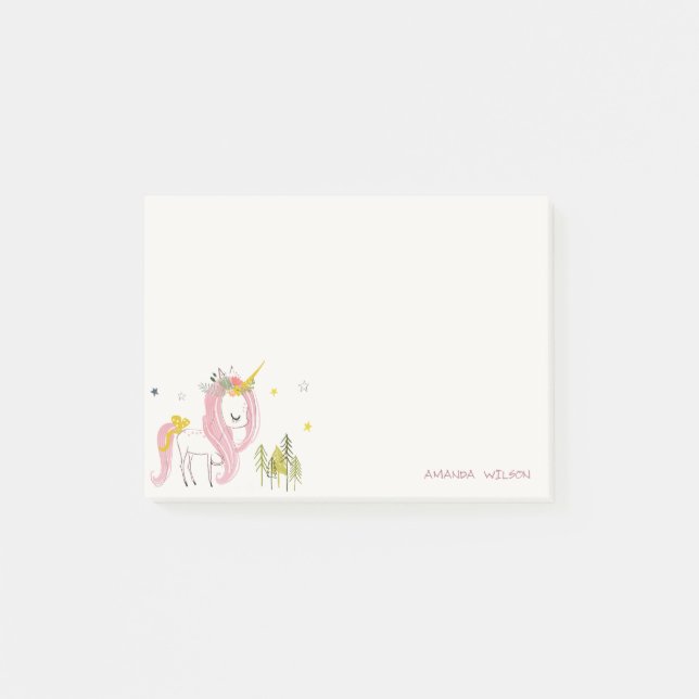 Niedlich Chic Whimsical Magical Unicorn Rosa Prinz Post-it Klebezettel (Vorderseite)