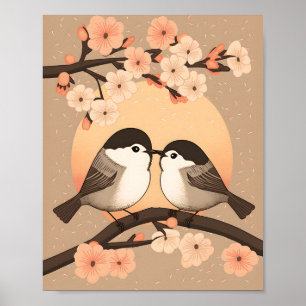 Niedlich Chickadee Couple Kissing Sunset Poster