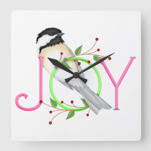 Niedlich Chickadee "Joy" Quadratische Wanduhr