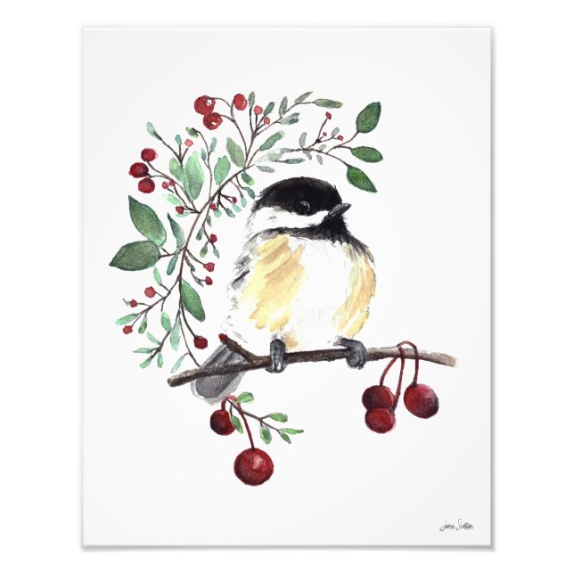 Niedlich Chickadee Watercolor Fotodruck (Vorne)