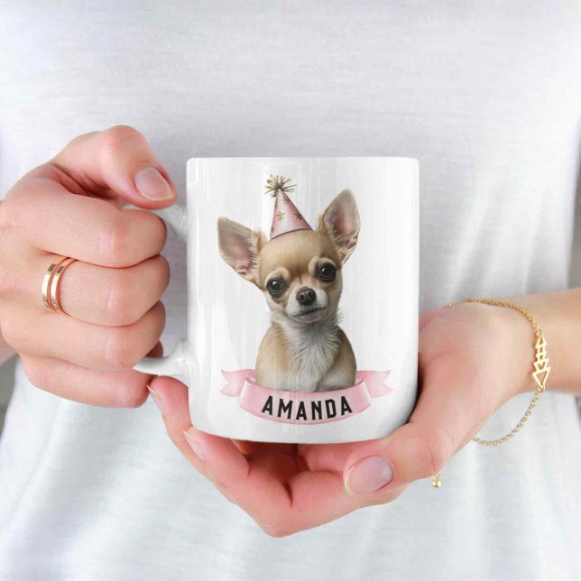 Niedlich Chihuahua Girly Pink Geburtstag mit Namen Kaffeetasse (Von Creator hochgeladen)