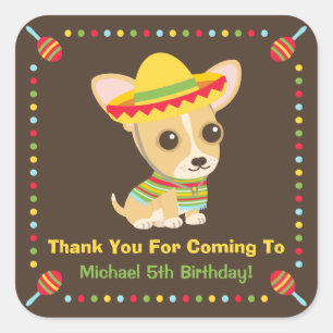 Niedlich Chihuahua Mexikanisch Kinder Fiesta Party Quadratischer Aufkleber