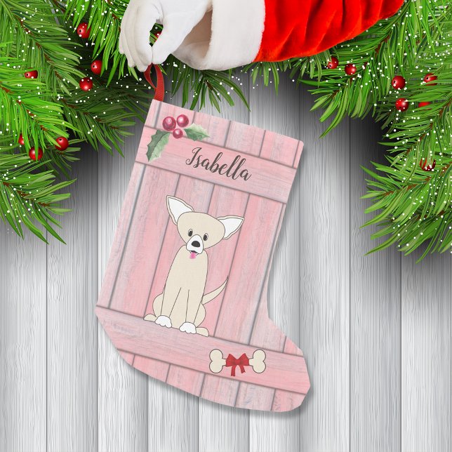 Niedlich Chihuahua Pink-Holzzaun-Monogramm Kleiner Weihnachtsstrumpf (Von Creator hochgeladen)