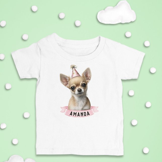 Niedlich Chihuahua Pink Party Hat Girl mit Namen Kleinkind T-shirt (Von Creator hochgeladen)