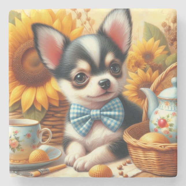 Niedlich Chihuahua Puppy Steinuntersetzer (Vorderseite)