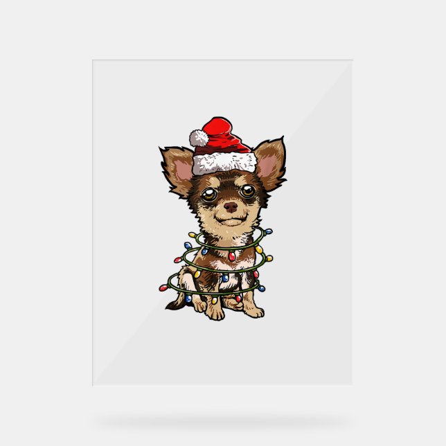 Niedlich Chihuahua Weihnachtsbaum Lichter Xmas Do Acrylschild (Vorderseite)