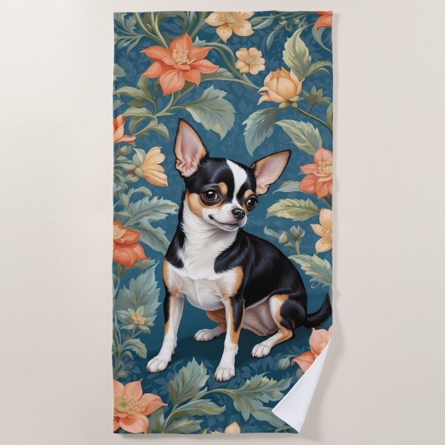 Niedlich Chihuahua William Morris Inspirierte Flor Strandtuch (Vorderseite)