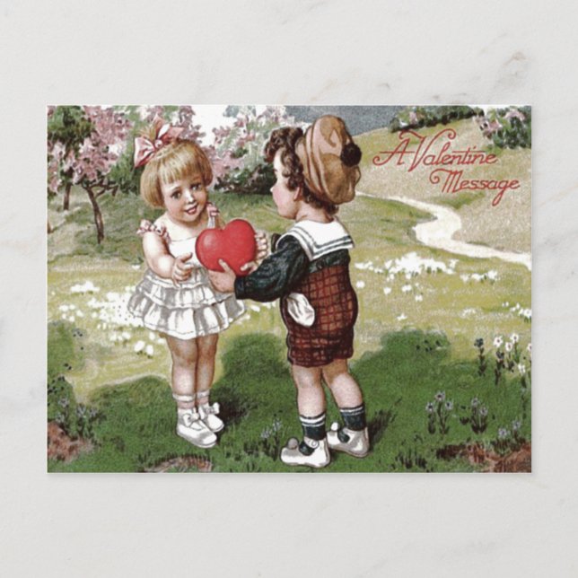 Niedlich Children Couple Heart Daisy Postkarte (Vorderseite)