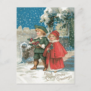 Niedlich Children Holly Hütte Snow Postkarte