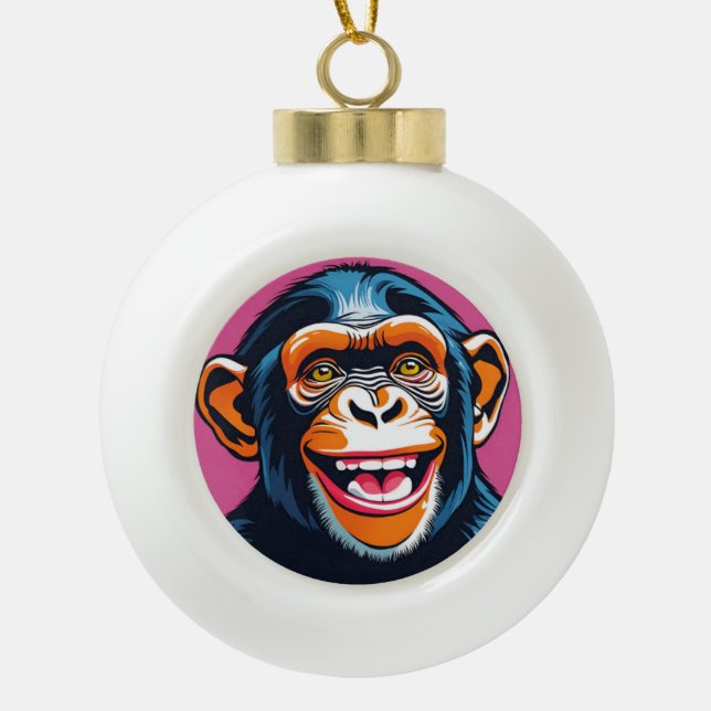 Niedlich Chimpanzee Laughs Keramik Kugel-Ornament (Vorderseite)