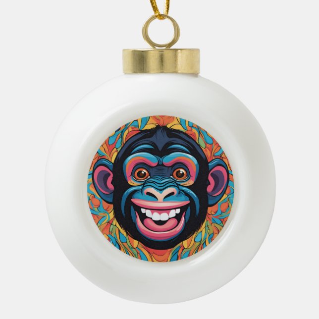 Niedlich Chimpanzee Laughs Keramik Kugel-Ornament (Vorderseite)