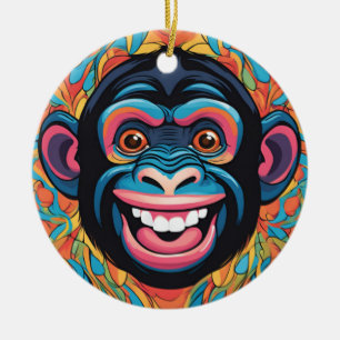 Niedlich Chimpanzee Laughs Keramik Ornament