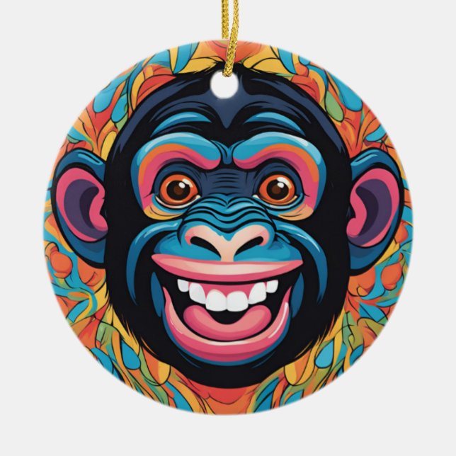 Niedlich Chimpanzee Laughs Keramik Ornament (Vorne)