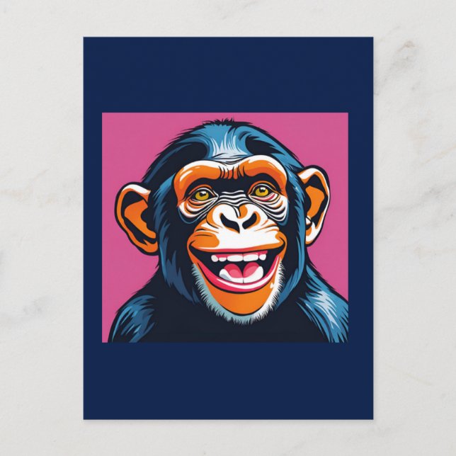 Niedlich Chimpanzee Laughs Postkarte (Vorderseite)
