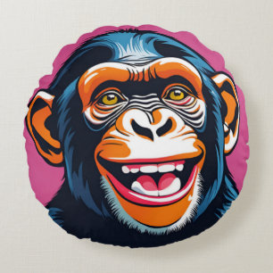 Niedlich Chimpanzee Laughs Rundes Kissen