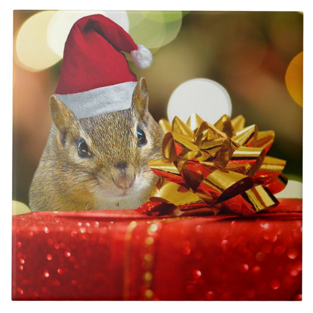 Niedlich Chipmunk Frohe Weihnachten Fliese (Vorderseite)