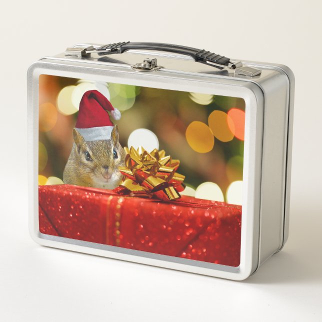 Niedlich Chipmunk Frohe Weihnachten Metall Lunch Box (Vorderseite)