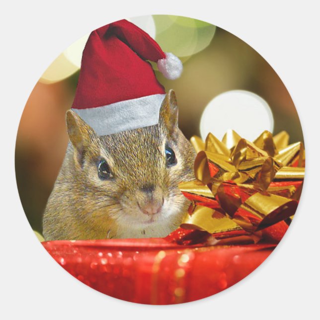 Niedlich Chipmunk Frohe Weihnachten Runder Aufkleber (Vorderseite)