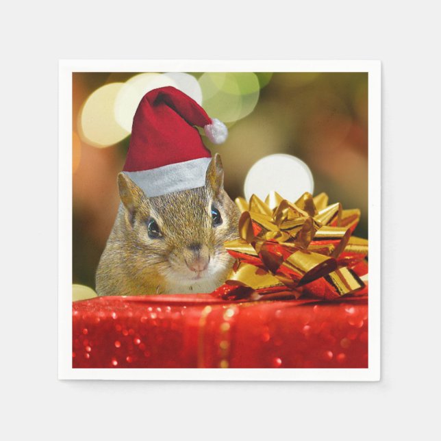 Niedlich Chipmunk Frohe Weihnachten Serviette (Vorderseite)