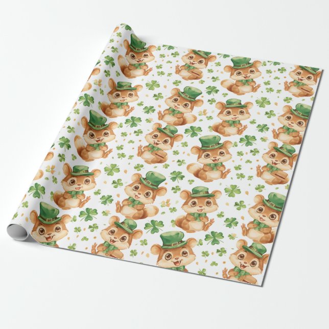 Niedlich Chipmunk Green Hat Kleeblatt St. Patrick' Geschenkpapier (Ungerollt)