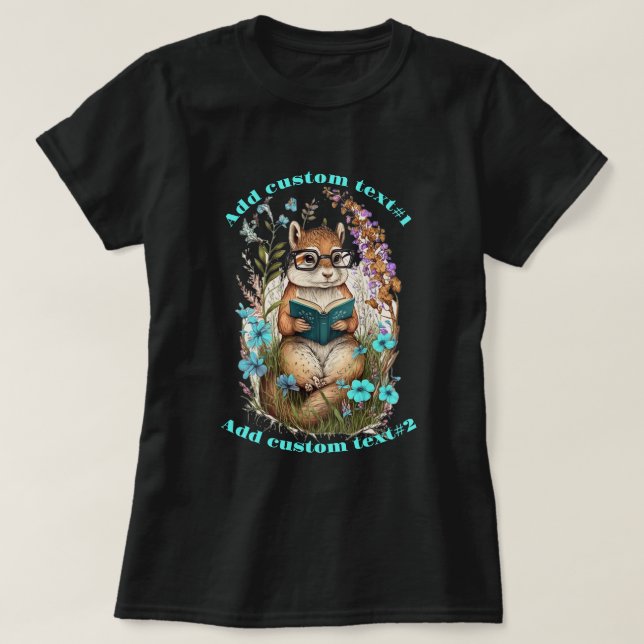 Niedlich Chipmunk Read Book Wildblume, Chipmunk Lo T-Shirt (Design vorne)