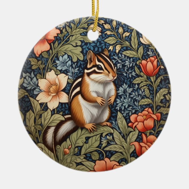 Niedlich Chipmunk William Morris Inspirierte flora Keramik Ornament (Vorne)