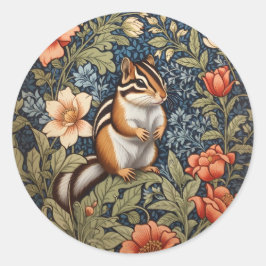 Niedlich Chipmunk William Morris Inspirierte flora Runder Aufkleber