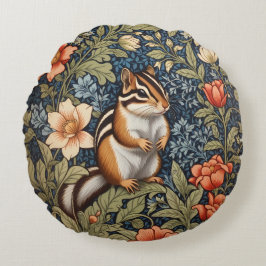 Niedlich Chipmunk William Morris Inspirierte flora Rundes Kissen