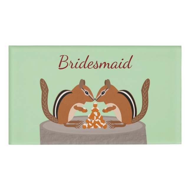 Niedlich Chipmunks Hochzeit im Herbst Custom Bride Namenschild (Vorderseite)