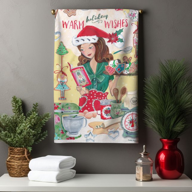 Niedlich Chirstmas Nutcracker Cookies Mrs. Santa W Küchentuch (Chirstmas Nutcracker Backing Cookies Woman Kitchen Towel)